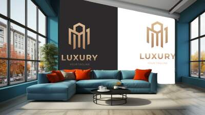 Alphabet AM luxury initial letters and hexagon brand monogram logo template. vector ilustration Wall mural