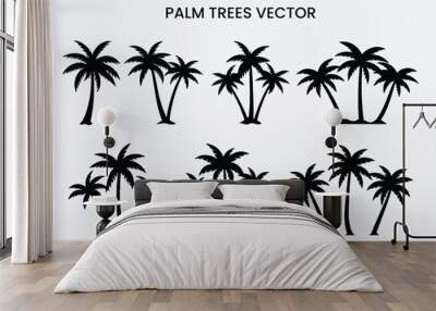 Palm Tree Silhouette, Silhuette Plam Tree, vector Plam tree design, plam tree silhouette, Plam Tree Vector Icon, tropical plam trees icon Wall mural