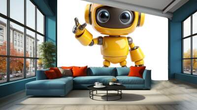 yellow little robot with gesture isolated on transparent background Wall mural