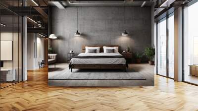 bedroom interior design with an industrial concept with hanging lights or bedroom with bed or interior of a bedroom or hotel room with bed Wall mural