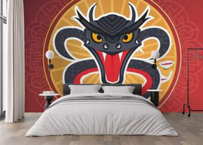 chinese new years iconic that combines a fierce snake head and chinese elemen Wall mural