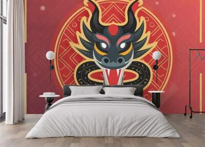 chinese new years iconic that combines a fierce snake head and chinese elemen Wall mural