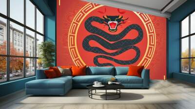 chinese new years iconic that combines a fierce snake head and chinese elemen Wall mural