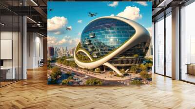 concept architectyre futuristic building characterized by its sleek, organic design. high rise building. green building architecture. concept architecture.  Wall mural