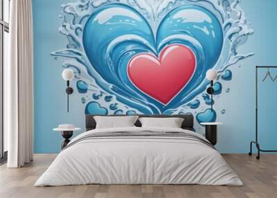 hearts on a red background or valentine hearts background or hearts background o rheart from water or heart in water or heart of water or heart with drops or heart on the background or heart shaped Wall mural