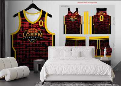 abstract black and red yellow lines basketball jersey template Wall mural