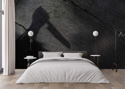 High angle shot of a shadow of human hand holding a knife- murder concept Wall mural