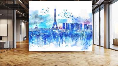 Eiffel tower in Paris watercolor vector illustration
 Wall mural