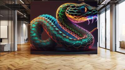 Colorful Snake animal neon illustration image Ai generated art Wall mural