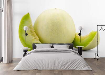 Fresh honey dew or melon slice fruit isolated on white background with clipping path Wall mural