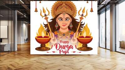 Goddess Durga Ma Face, Happy Durga Puja, Subh Navratri banner background illustration design Wall mural