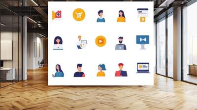 Set of modern flat design people icons.  illustration concepts of business, finance, marketing, technology, teamwork, management, e-commerce, web dewelopment and seo, business success, Generative AI Wall mural