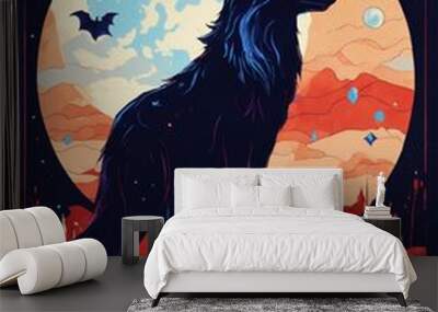 wolf howling at the moon Wall mural