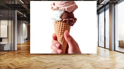 triple scoops of ice cream cone on hand. Wall mural