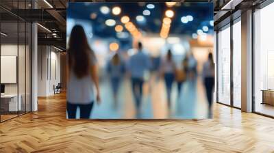 Abstract blurred people in event exhibition showroom. Business convention trade show or job fair. Business concept background Wall mural