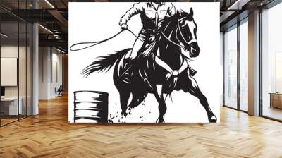 Barrel Racing Girl Horse Rider Silhouette Wall mural