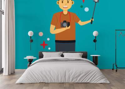 illustration vector graphic of cartoon character photographer. suitable for mascot, logo, sticker, etc. Wall mural