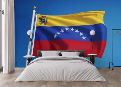 Venezuela flag waving against clean blue sky, close up, isolated with clipping path mask alpha channel transparency Wall mural