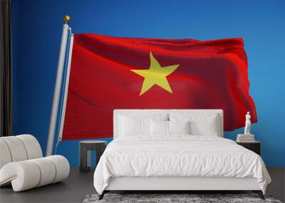 Vietnam flag waving against clean blue sky, close up, isolated with clipping path mask alpha channel transparency Wall mural