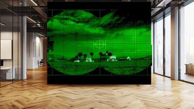 Houses in countryside through night vision Wall mural