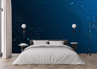 Circuit board background. Electronic computer technology, digital chip. Banner, presentation. Wall mural