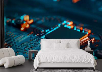 Electronic circuit board close up. Wall mural