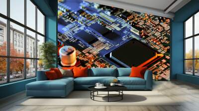 Electronic circuit board close up. Wall mural