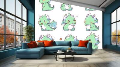 Clip art, character design sheet, Set of A cute dragon isolated on transparent background Wall mural