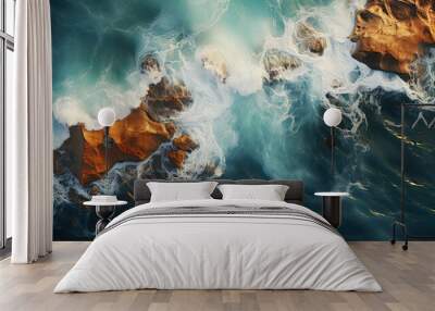 icelandic coast by person, in the style of forced perspective, ai generated. Wall mural