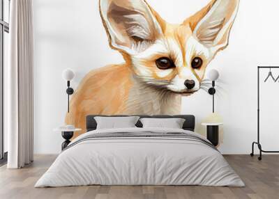 Cute fennec fox. Adorable baby animal art. Watercolor illustration created with Generative Ai technology Wall mural