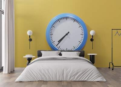 Glossy blue clock on a orange wall at thirty-seven past seven. Time is 07:37 or 19:37 Wall mural