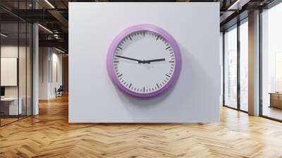 Glossy pink clock on a white wall at forty-seven past two. Time is 02:47 or 14:47 Wall mural