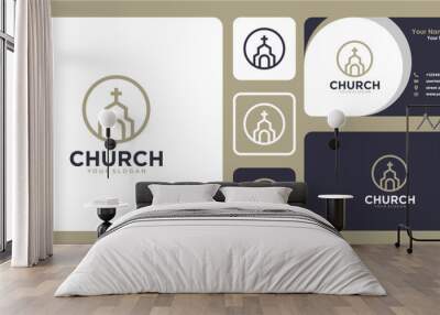 church logo design with cross and business card Wall mural