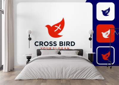 cross logo design with bird and church Wall mural