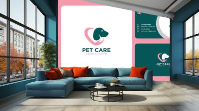 pet care logo design with dog or hand and business card Wall mural