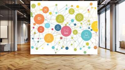 Colorful Network Diagram with Interconnected Icons Wall mural