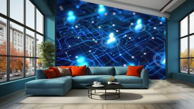 Digital Network Connections with Glowing User Icons Wall mural