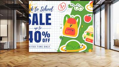 Back to school sale banner. Vector template. Wall mural