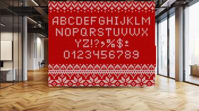 Knitting font. Alphabet, numbers and norwegian ornaments. Wall mural