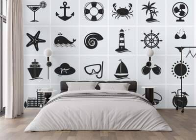 Set of sea and beach icons. Vector illustration. Wall mural