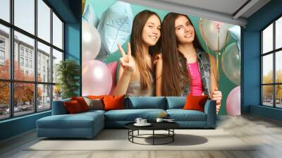 lifestyle and people concept: two girls friends with colorfoul Wall mural