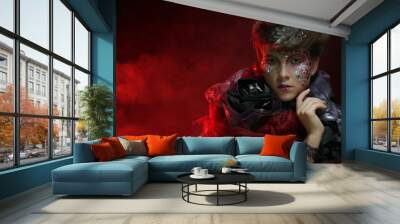 Portrait of young stylisn woman with creative visage. Wall mural