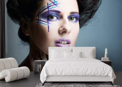 young female face with bright fashion multicolored make-up Wall mural