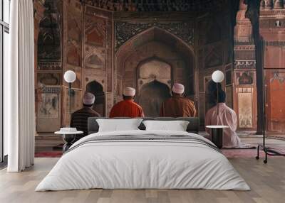 Four Muslim men praying in mosque Wall mural