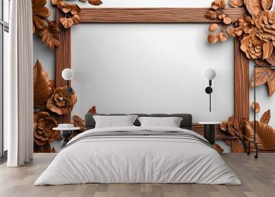 A golden floral frame, paired with brown flowers, provides a minimalist yet decorative design. Wall mural