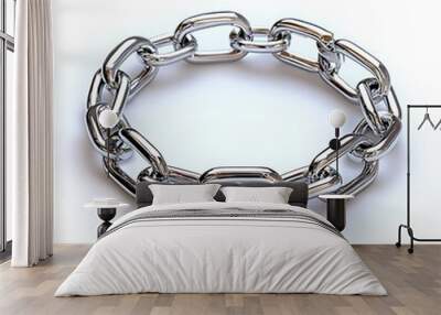 A steel chain forms a perfect circle, its strength stark and bold on the white background. Wall mural