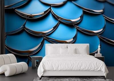 An abstract design glows with the lustrous fusion of blue and gold metallics. Wall mural