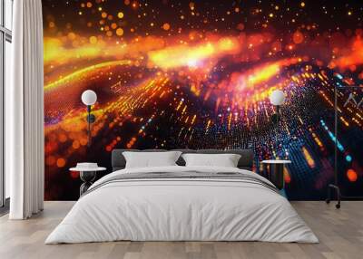 An abstract digital backdrop glows with vibrant lights and a soft bokeh effect. Wall mural