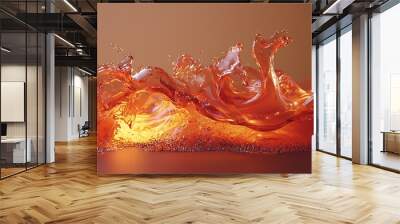 An abstract orange liquid splash in 3D, a vibrant depiction of fluid motion and dynamics. Wall mural