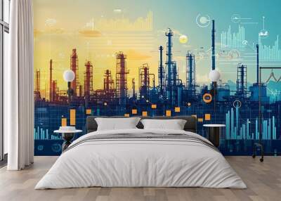 An industrial plant adorned with digital overlays of data and analytics. Wall mural